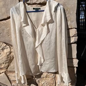 Womens White Silk Ralph Lauren Button Up Blouse